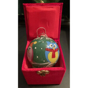 Pier 1 Imports Li Bien 3" Hand Painted Holiday Owls‎ Christmas Ornament 2012 NEW